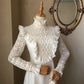 Retro Wedding Dress A Line High Collar Long Sleeves Lace Wedding Dress  D4363