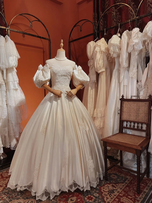 Vintage Wedding Dress Off Shoulder Pleated Wedding Dress  D4375