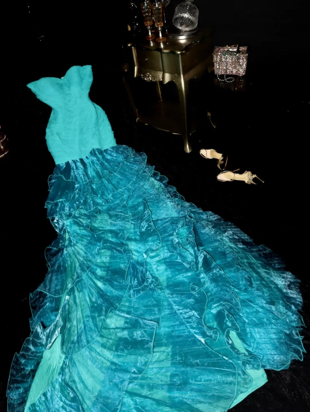 Glänzendes Ballkleid mit herzförmigem Pailletten-Meerjungfrauen-Abendkleid, Galakleid, Geburtstagspartykleid, D3415