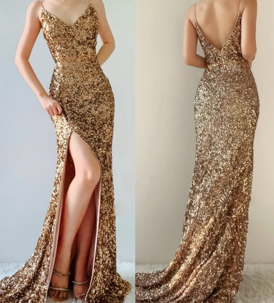 Robe de bal brillante à paillettes et col en cœur, robe de soirée sirène, robe de gala, robe de fête d'anniversaire, D3415