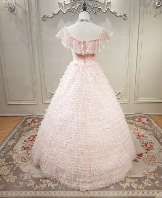 Cute Prom Dress Crew Neck Tiered Evening Dress Quinceanera Dress Ball Gown     D4427