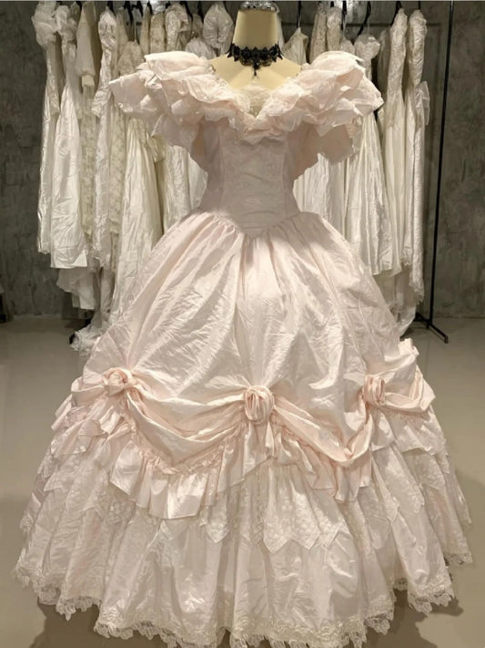 Retro Wedding Dress V-neck Pleated Wedding Dress  D4431