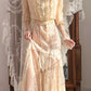 Vintage Wedding Dress Crew Neck Long Sleeves Lcae Pleated Wedding Dress  D4443