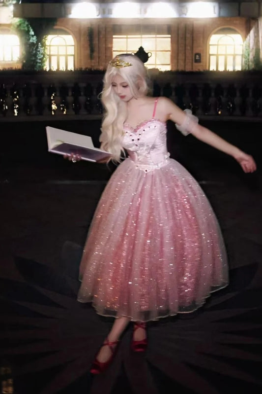 Shiny Homecoming Dress Spaghetti Straps Pleated Tulle Prom Dress Birthday Party Outfits    D4465