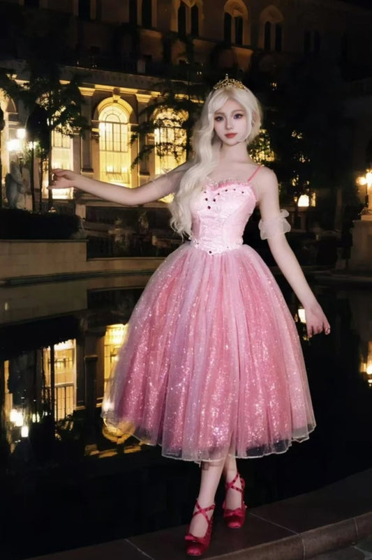 Shiny Homecoming Dress Spaghetti Straps Pleated Tulle Prom Dress Birthday Party Outfits    D4465