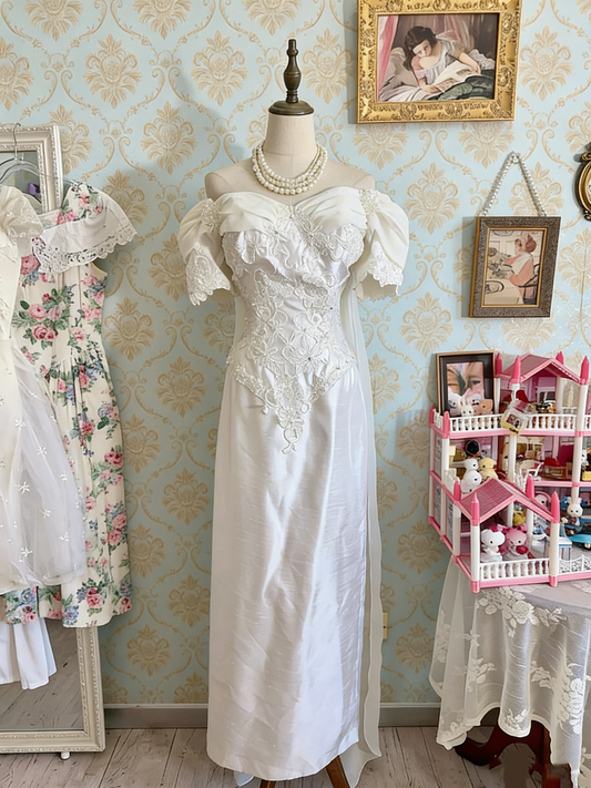 Vintage Wedding Dress Off Shoulder Pleated Wedding Dress  D4472