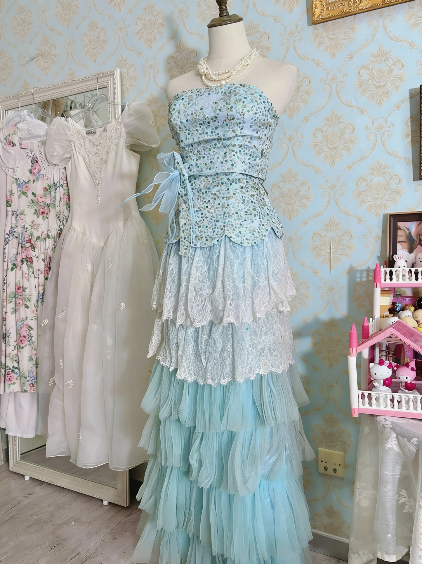 Glänzendes Ballkleid mit herzförmigem Pailletten-Meerjungfrauen-Abendkleid, Galakleid, Geburtstagspartykleid, D3415
