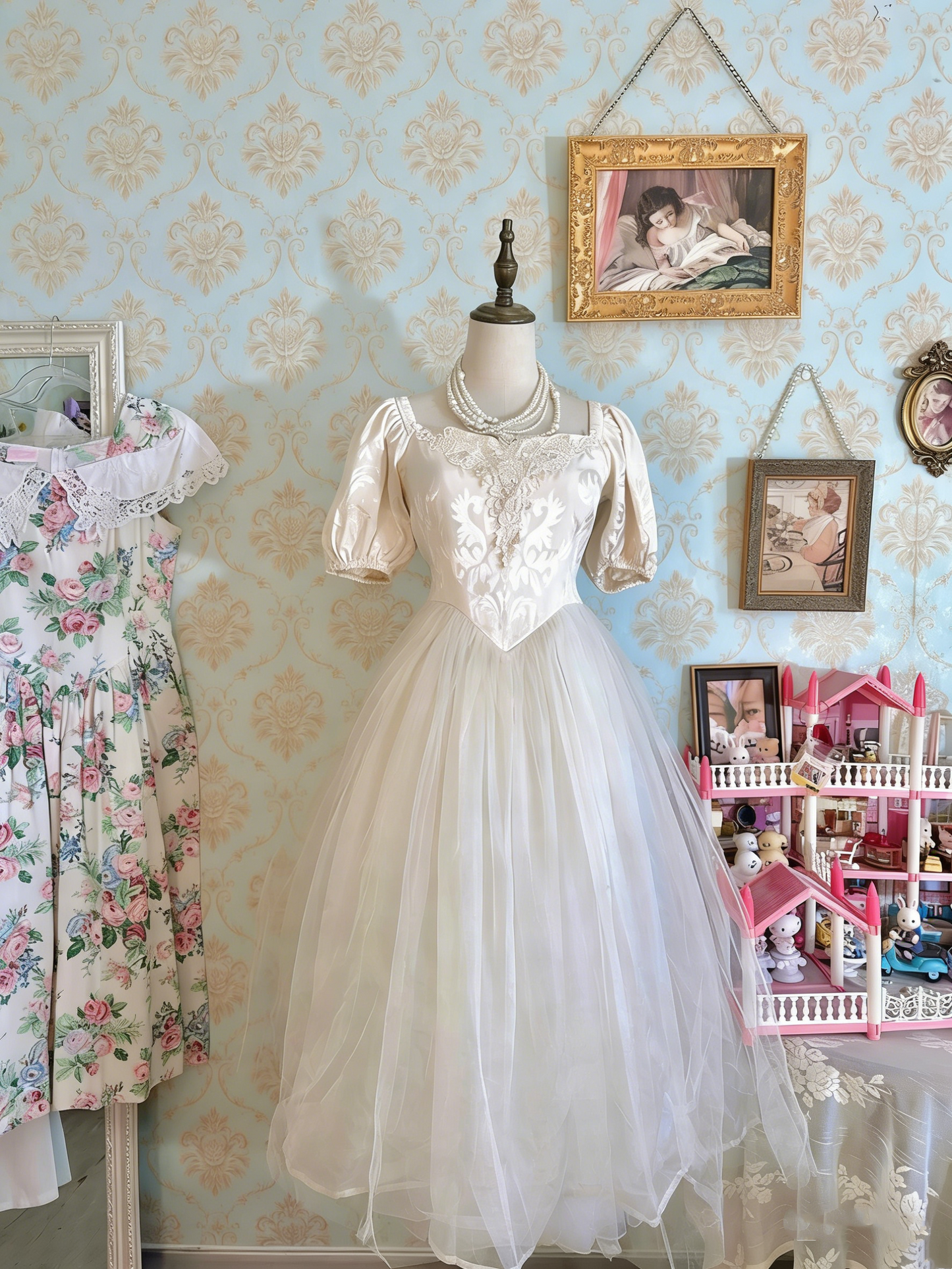 Vintage Prom Dress Square Neck Pleated Tulle Gala Dress Formal Dress Evening Dress  D4476