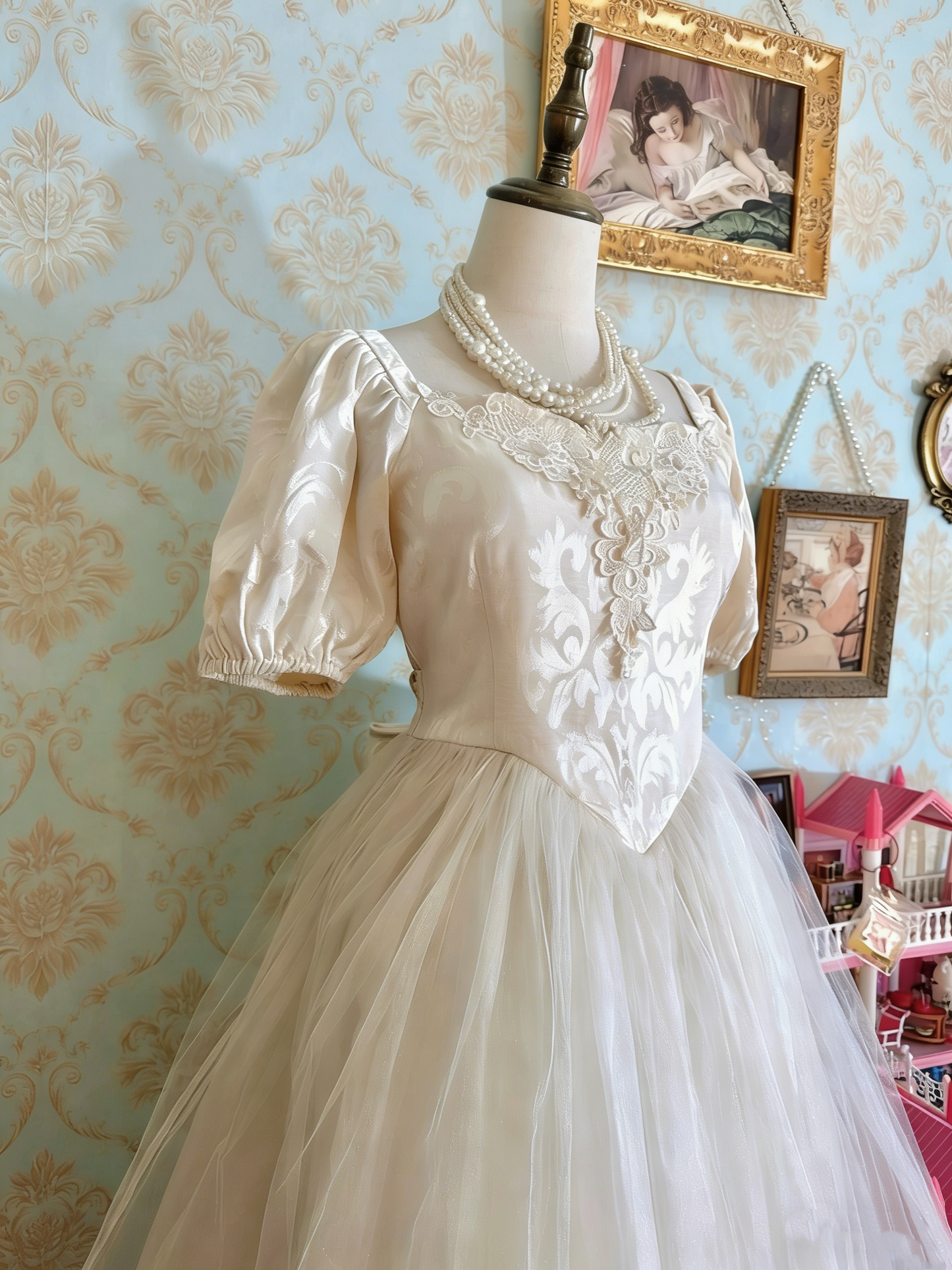 Vintage Prom Dress Square Neck Pleated Tulle Gala Dress Formal Dress Evening Dress  D4476