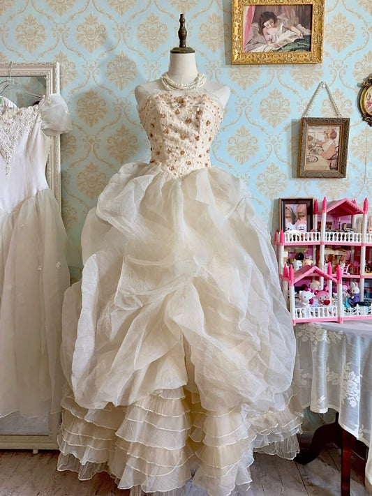 Retro Prom Dress Strapless Tulle Evening Dress Quinceanera Dress Ball Gown      D4481