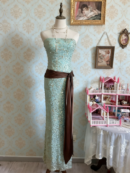 Shiny Prom Dress Strapless Sequins Gala Dress Evening Dress Cocktail Dress D4487