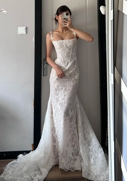 Charming Wedding Dress Spaghetti Straps Wedding Dress  D4498