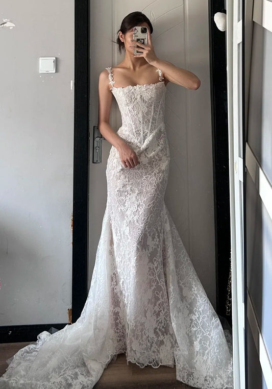 Charming Wedding Dress Spaghetti Straps Wedding Dress  D4498