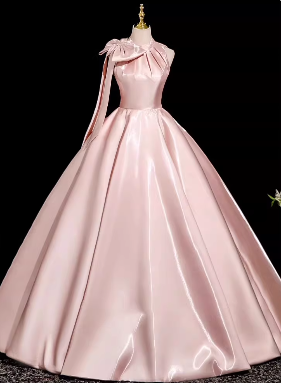 Sweet Prom Dress Light Pink Crew Neck Pleated Evening Dress Quinceanera Dress Ball Gown      D4507
