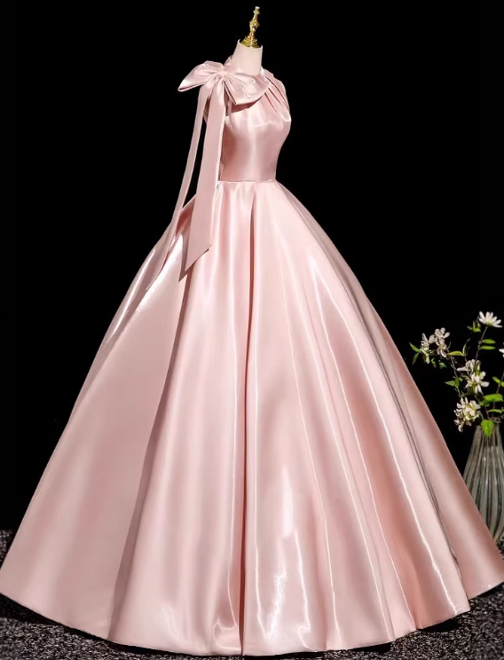 Sweet Prom Dress Light Pink Crew Neck Pleated Evening Dress Quinceanera Dress Ball Gown      D4507