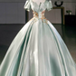 Elegant Prom Dress Light Green Square Neck Pleated Evening Dress Quinceanera Dress Ball Gown      D4508