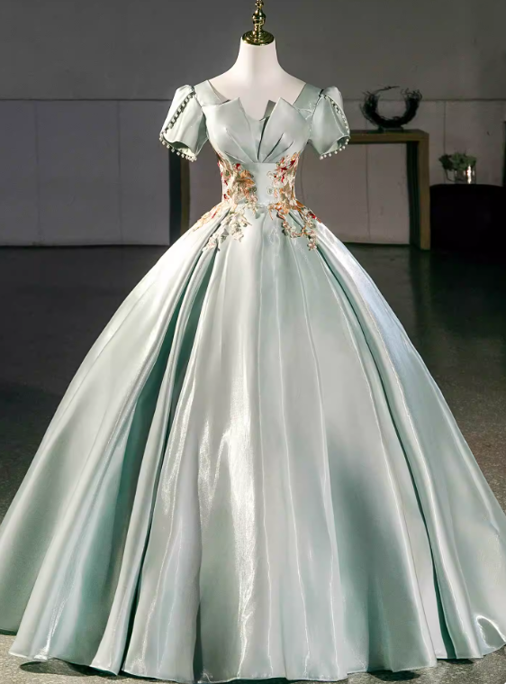 Elegant Prom Dress Light Green Square Neck Pleated Evening Dress Quinceanera Dress Ball Gown      D4508