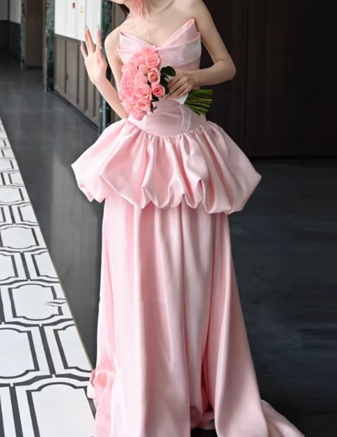 Cute Prom Dress Light Pink V-neck Pleated Gala Dress Evening Dress Formal Dress  D4509