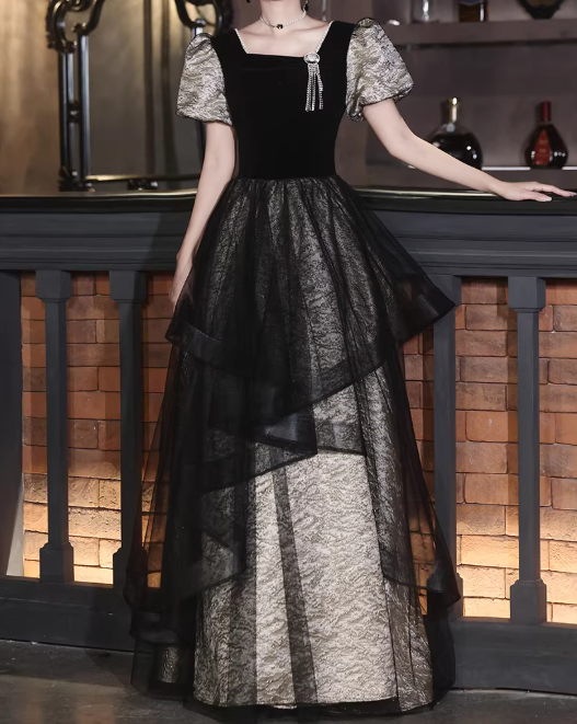 Elegant Prom Dress Square Neck Pleated Tulle Gala Dress Evening Dress Formal Dress  D4510