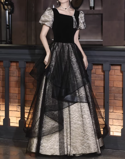 Elegant Prom Dress Square Neck Pleated Tulle Gala Dress Evening Dress Formal Dress  D4510