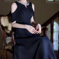 MInimalist Prom Dress Black Crew Neck Gala Dress Evening Dress Formal Dress  D4512
