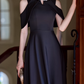 MInimalist Prom Dress Black Crew Neck Gala Dress Evening Dress Formal Dress  D4512