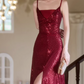 Shiny Prom Dress Spaghetti Straps Slit Gala Dress Evening Dress Formal Dress  D4514