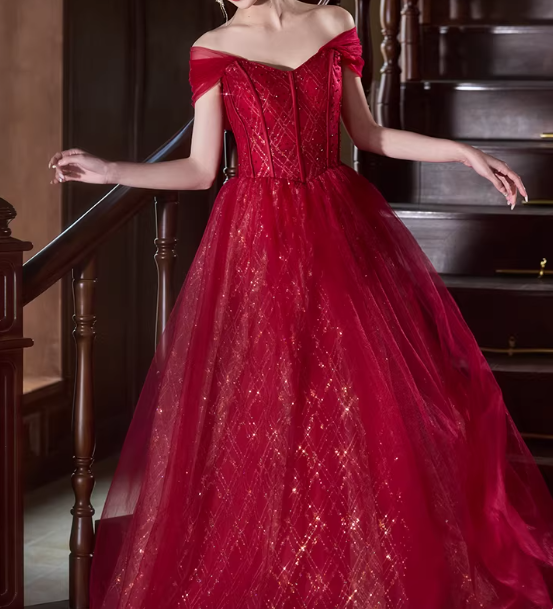 Shiny Prom Dress Off Shoulder Pleated Gala Dress Evening Dress Formal Dress  D4515