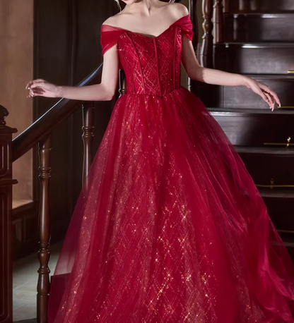 Shiny Prom Dress Off Shoulder Pleated Gala Dress Evening Dress Formal Dress  D4515