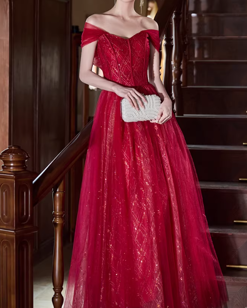 Shiny Prom Dress Off Shoulder Pleated Gala Dress Evening Dress Formal Dress  D4515