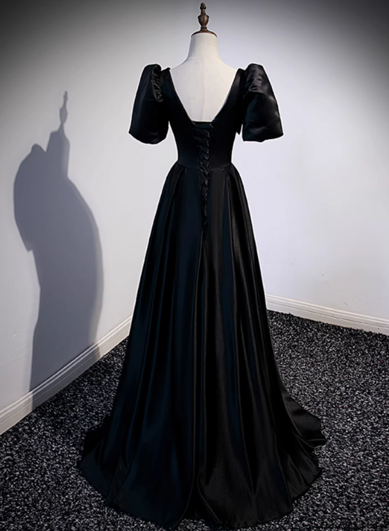 Elegant Prom Dress Black V-neck Pleated Gala Dress Evening Dress Formal Dress  D4516