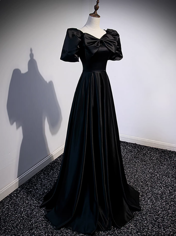 Elegant Prom Dress Black V-neck Pleated Gala Dress Evening Dress Formal Dress  D4516
