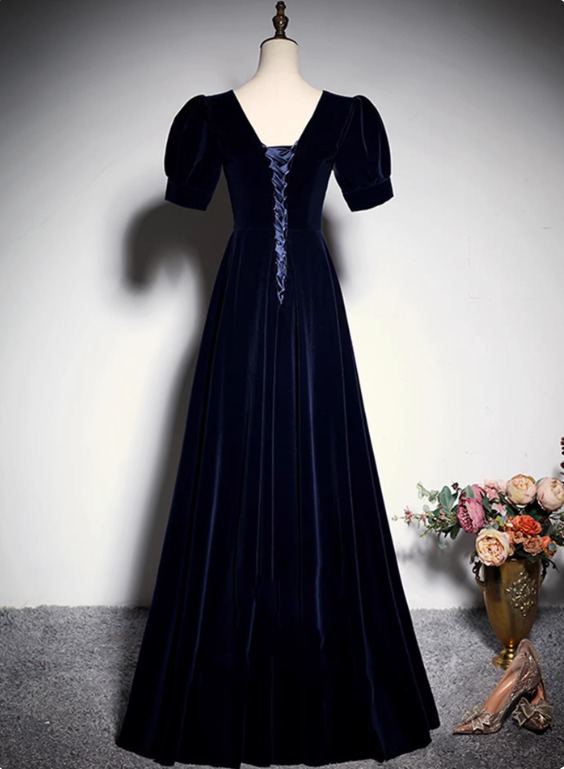 Elegant Prom Dress Dark Blue A Line V-neck Gala Dress Evening Dress Formal Dress  D4517