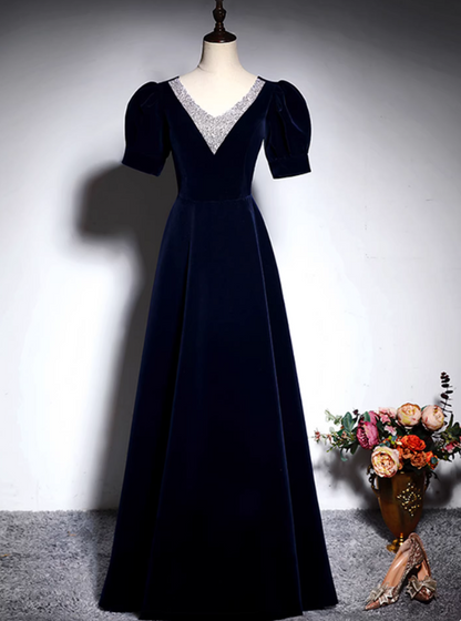 Elegant Prom Dress Dark Blue A Line V-neck Gala Dress Evening Dress Formal Dress  D4517