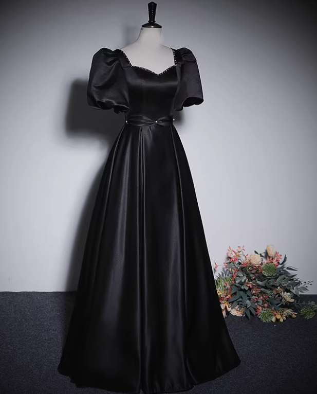 Minimalist Prom Dress Black A Line Sweetheart Pleated Gala Dress Evening Dress Formal Dress  D4518