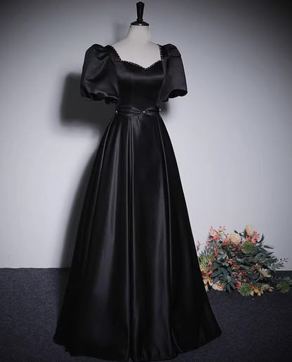 Minimalist Prom Dress Black A Line Sweetheart Pleated Gala Dress Evening Dress Formal Dress  D4518