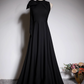 Minimalist Prom Dress Black A Line Crew Neck Pleated Gala Dress Evening Dress Formal Dress  D4519