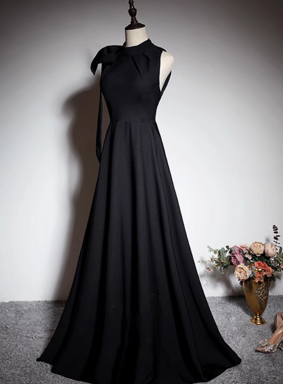 Minimalist Prom Dress Black A Line Crew Neck Pleated Gala Dress Evening Dress Formal Dress  D4519
