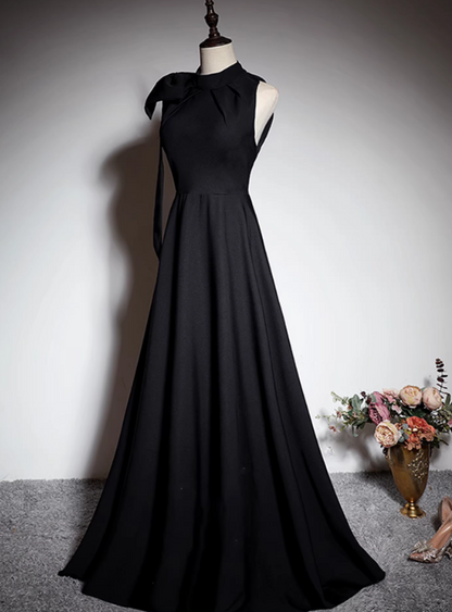 Minimalist Prom Dress Black A Line Crew Neck Pleated Gala Dress Evening Dress Formal Dress  D4519