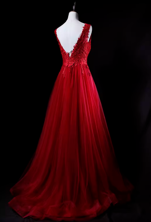 Charming Prom Dress V-neck Tulle Pleated Gala Dress Evening Dress Formal Dress  D4522
