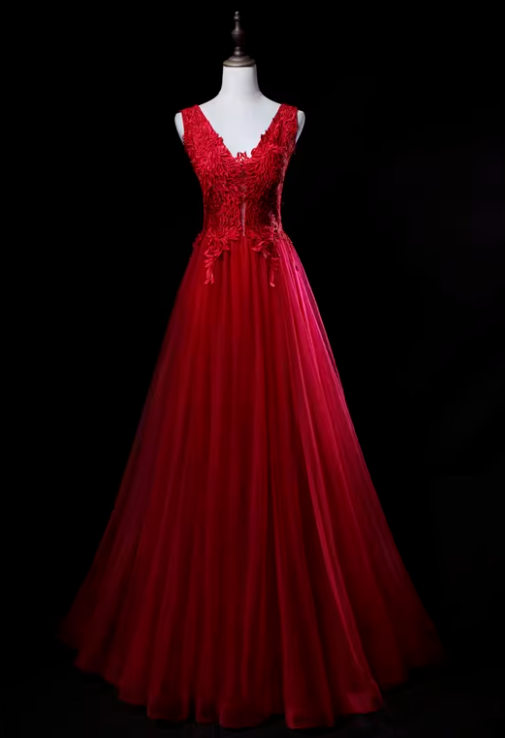 Charming Prom Dress V-neck Tulle Pleated Gala Dress Evening Dress Formal Dress  D4522