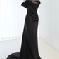 Minimalist Prom Dress Black Off Shoulder Pleated Gala Dress Evening Dress Formal Dress  D4525