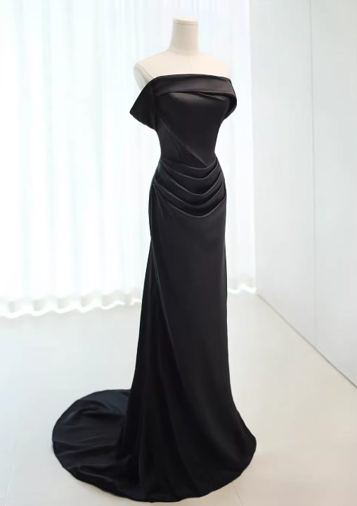 Minimalist Prom Dress Black Off Shoulder Pleated Gala Dress Evening Dress Formal Dress  D4525