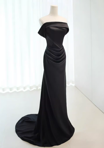 Minimalist Prom Dress Black Off Shoulder Pleated Gala Dress Evening Dress Formal Dress  D4525