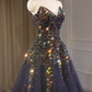 Robe de bal brillante à paillettes et col en cœur, robe de soirée sirène, robe de gala, robe de fête d'anniversaire, D3415