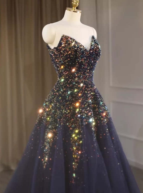 Robe de bal brillante à paillettes et col en cœur, robe de soirée sirène, robe de gala, robe de fête d'anniversaire, D3415
