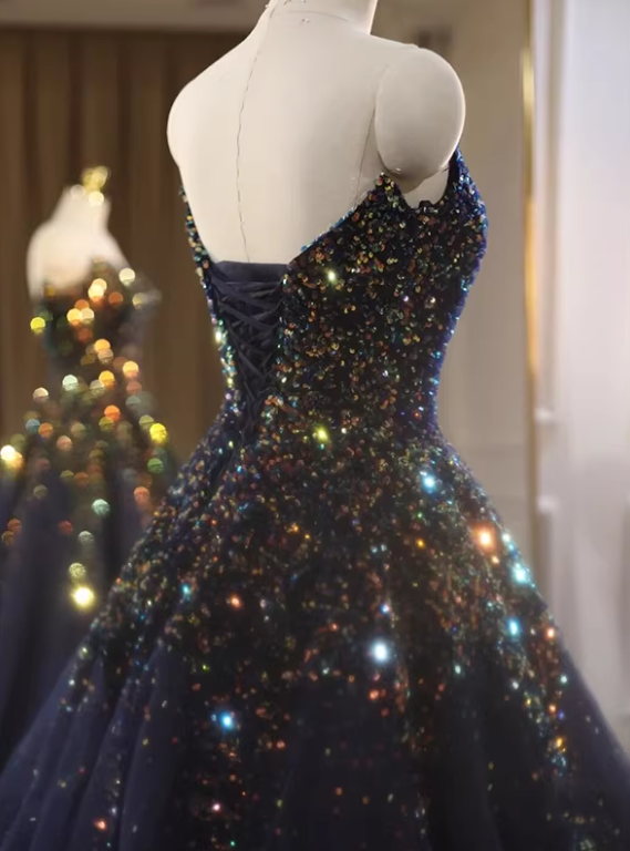 Robe de bal brillante à paillettes et col en cœur, robe de soirée sirène, robe de gala, robe de fête d'anniversaire, D3415