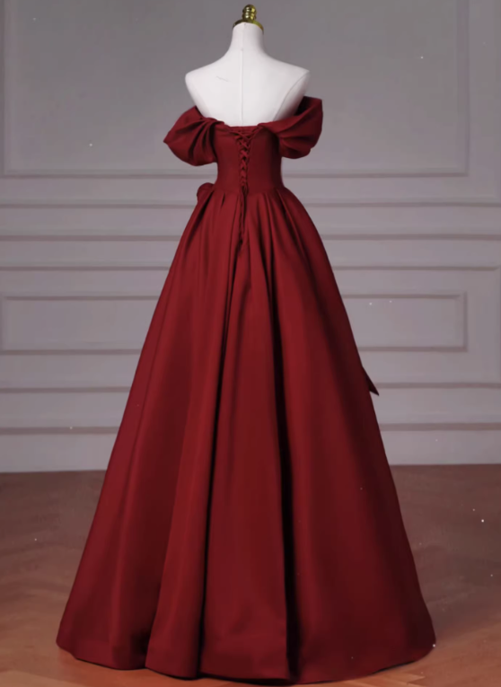 Shiny Prom Dress Wine Red Off Shoulder Pleated Gala Dress Evening Dress Formal Dress  D4536