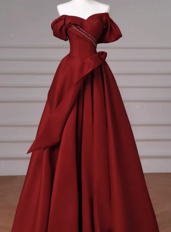 Shiny Prom Dress Wine Red Off Shoulder Pleated Gala Dress Evening Dress Formal Dress  D4536