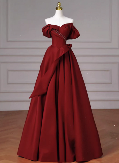 Shiny Prom Dress Wine Red Off Shoulder Pleated Gala Dress Evening Dress Formal Dress  D4536